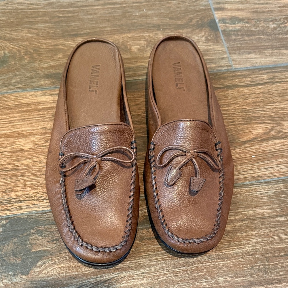 Vaneli Women’s Tan Leather Slip-On Mules